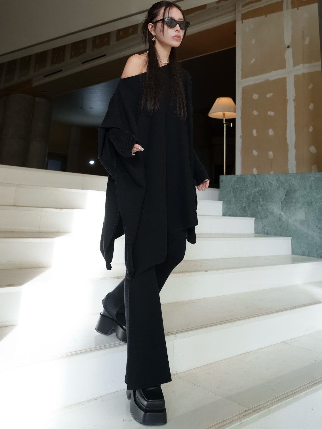 ジャージー KNIT ポンチョ Set-up