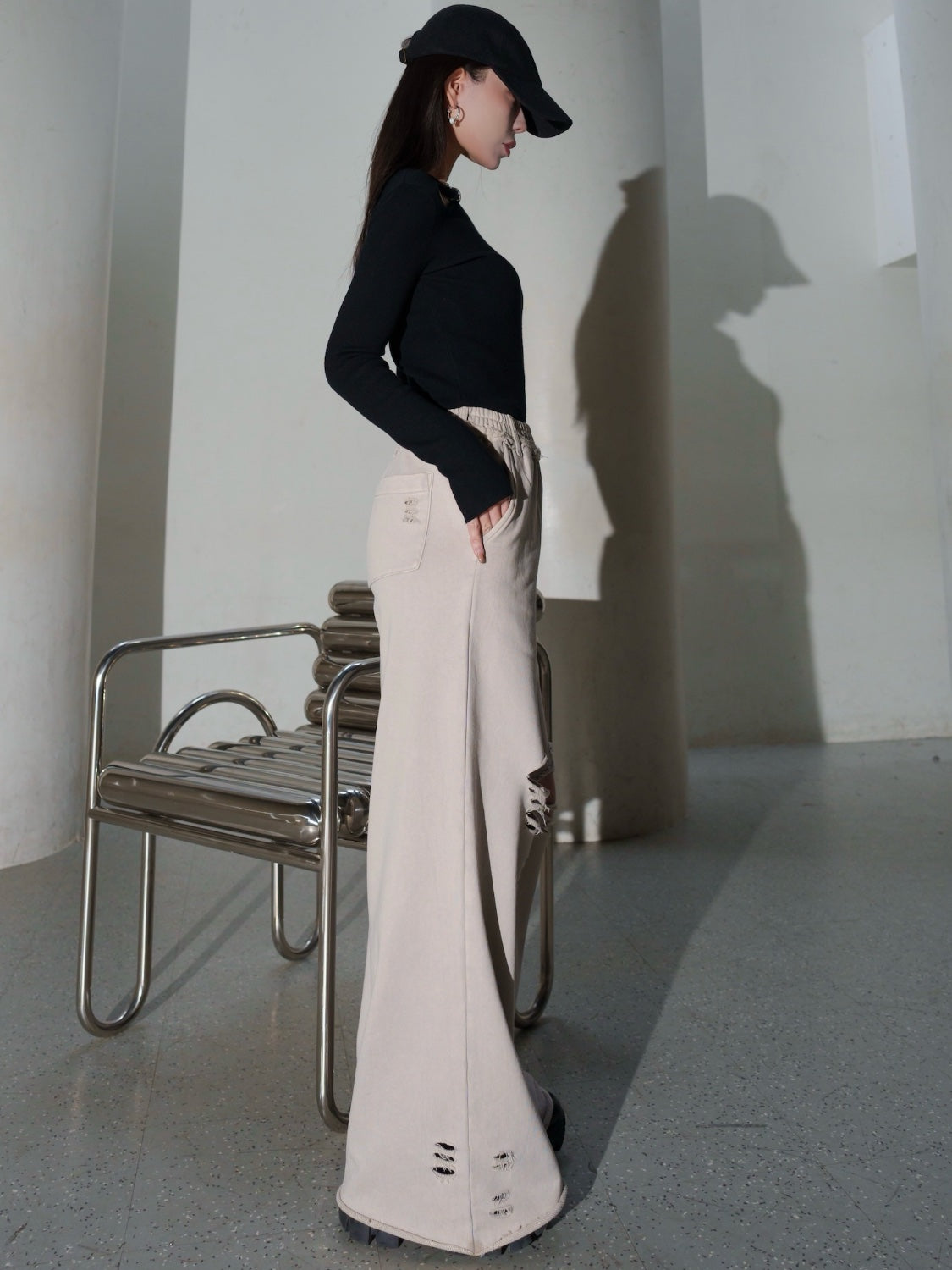 ピグメント Wide ダメージスウェットパンツ