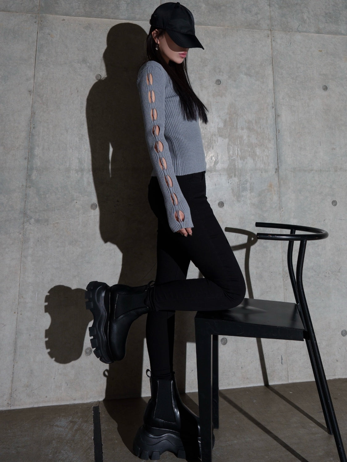 デザインカット スリーブ ボートネック KNIT