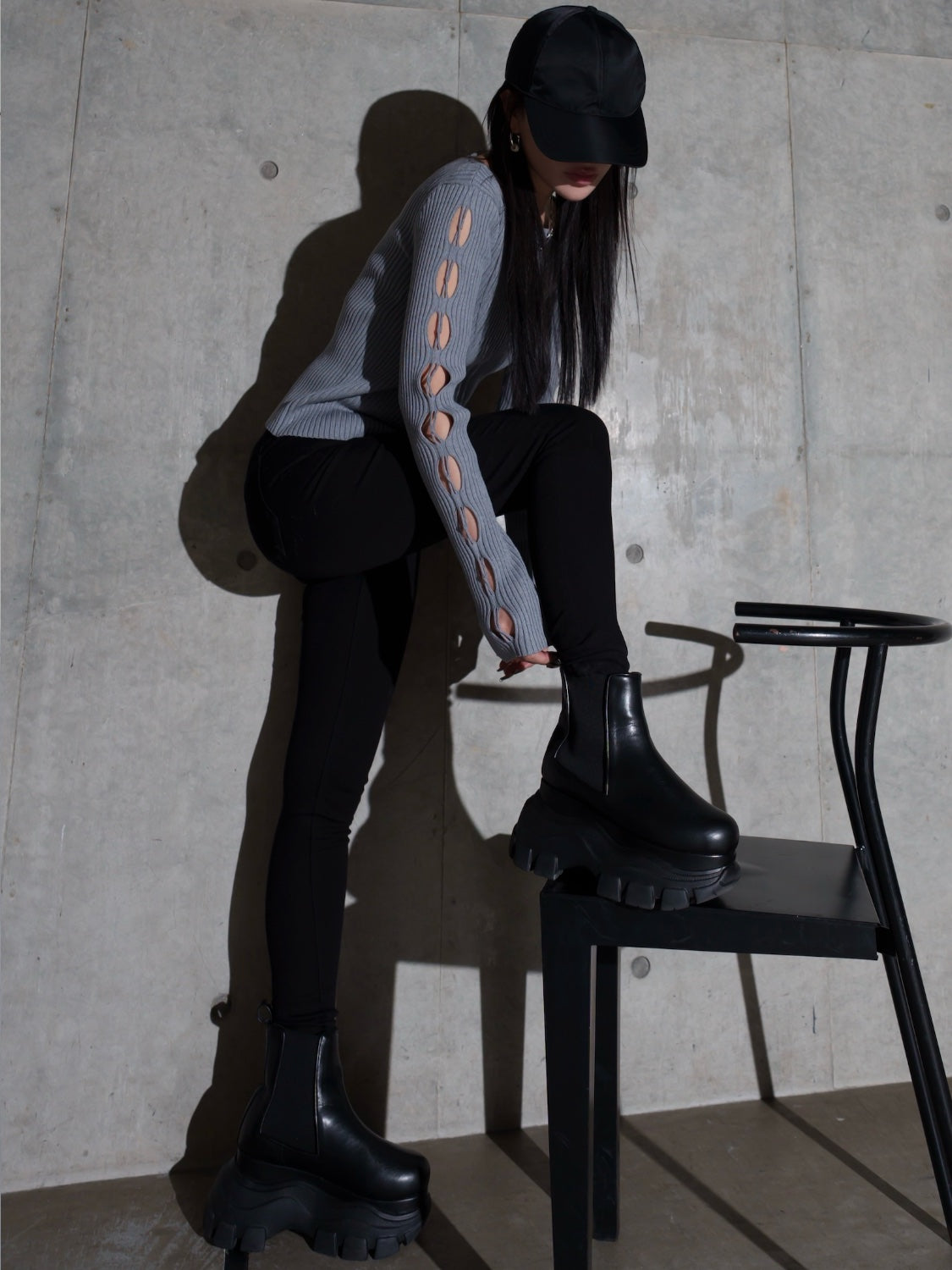 デザインカット スリーブ ボートネック KNIT