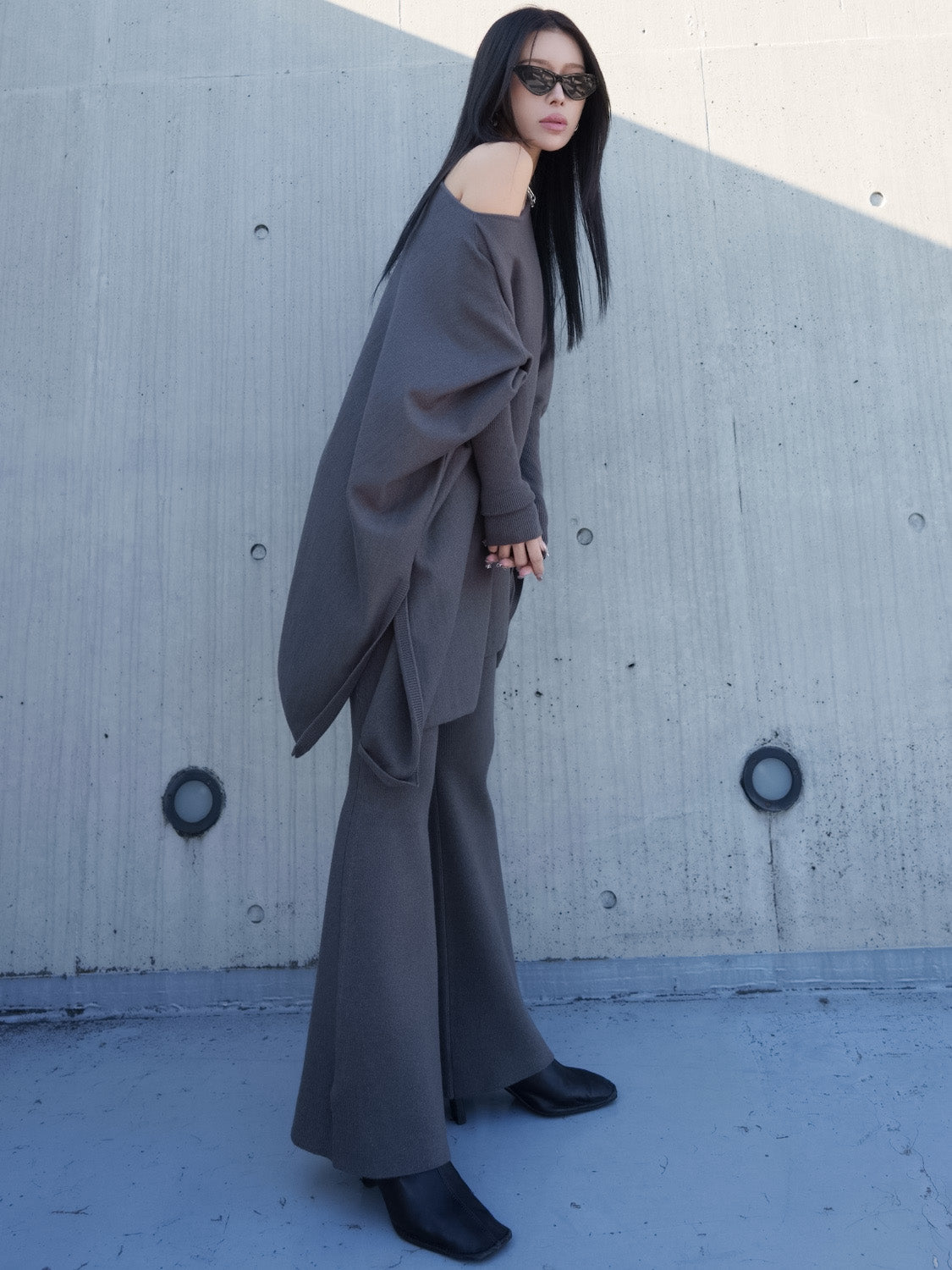 ジャージー KNIT ポンチョ Set-up