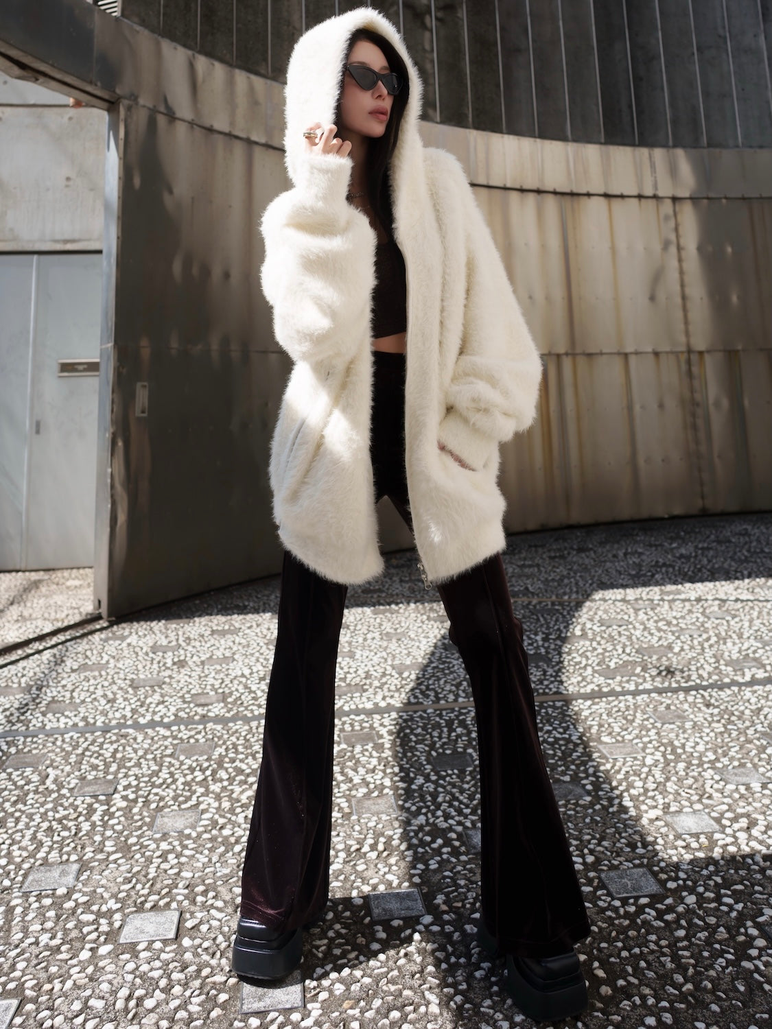 [UNISEX] Shaggy ボンディング KNIT Zip フーディー