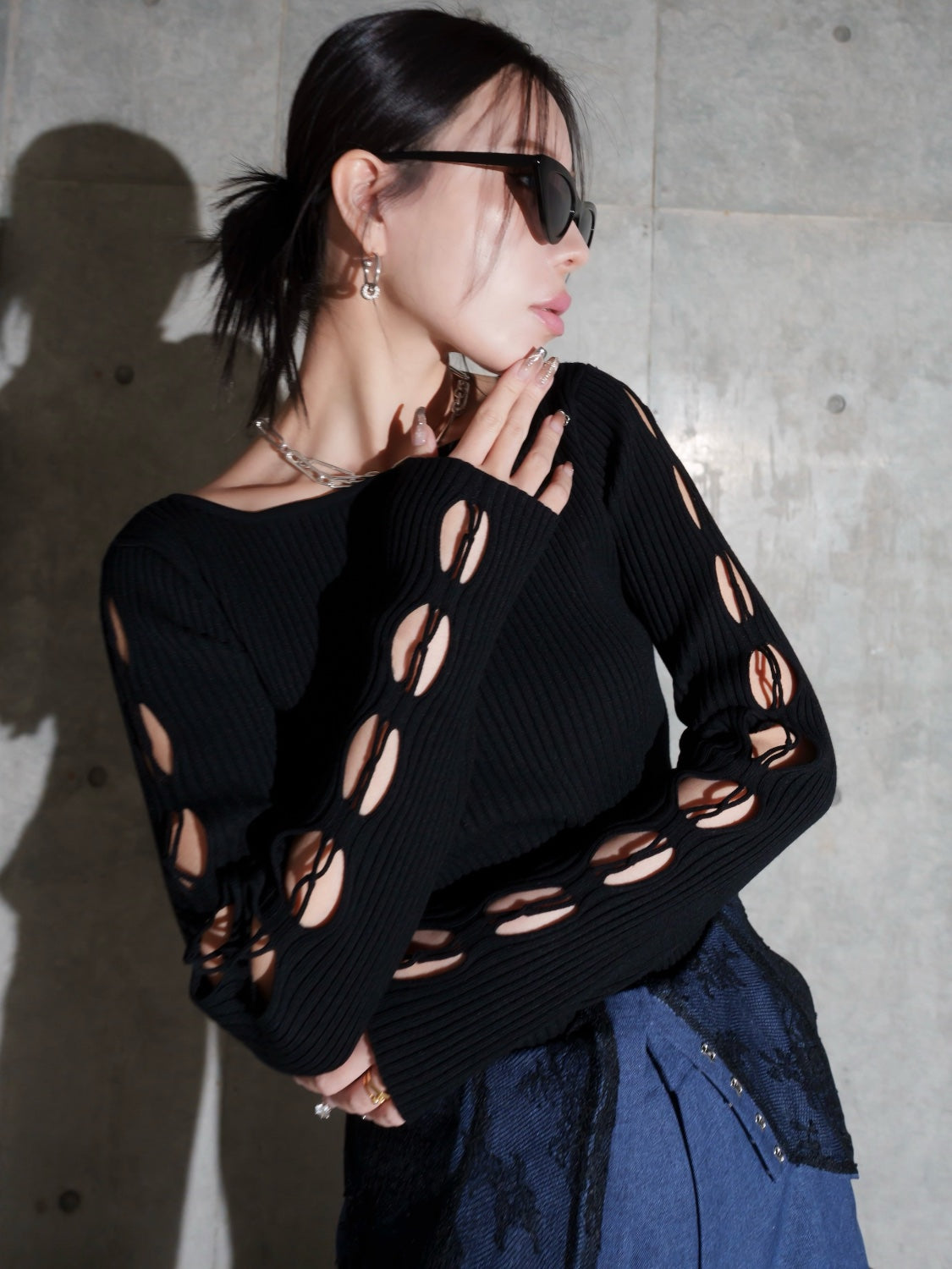 デザインカット スリーブ ボートネック KNIT