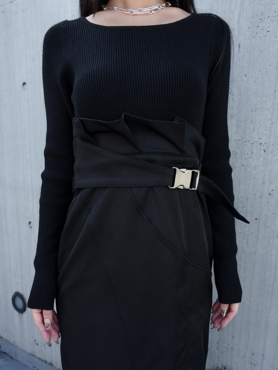 KNIT ドッキング ツイル Dress