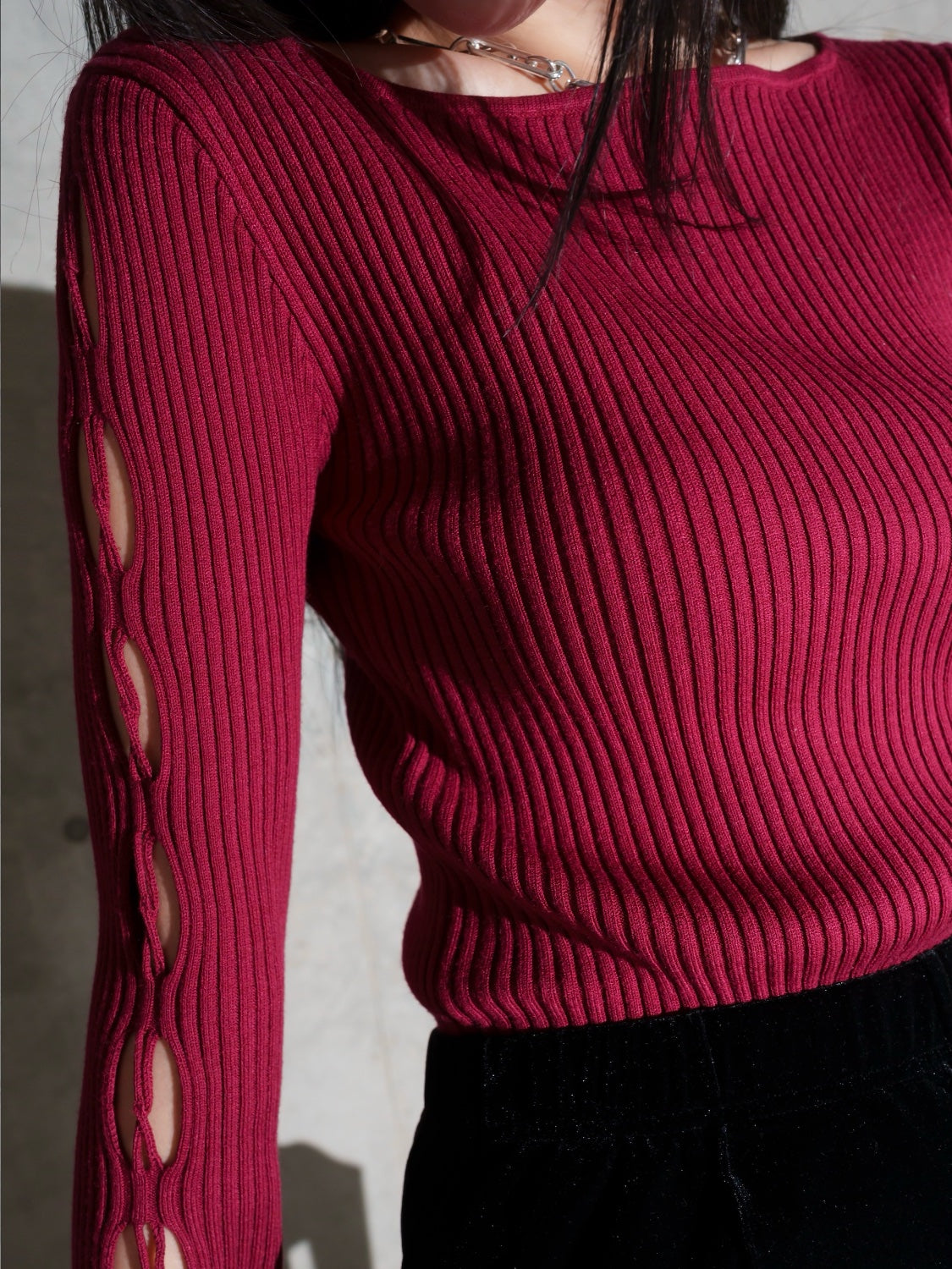 デザインカット スリーブ ボートネック KNIT
