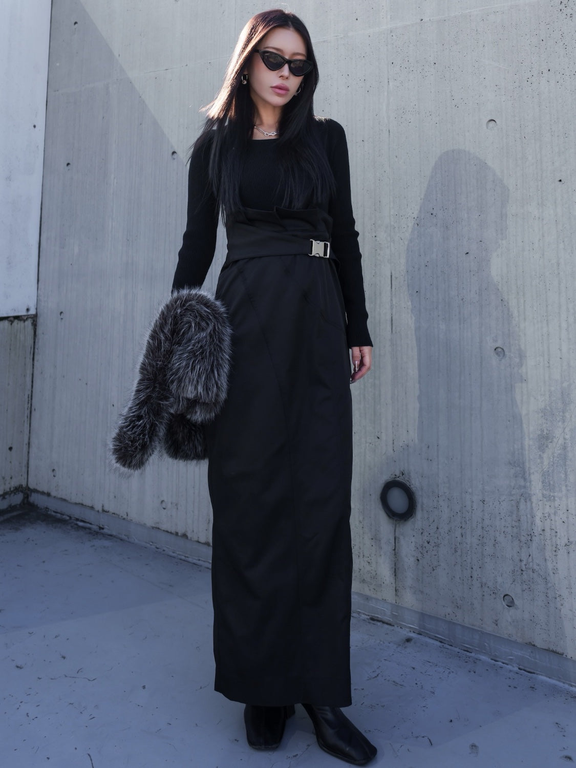 KNIT ドッキング ツイル Dress