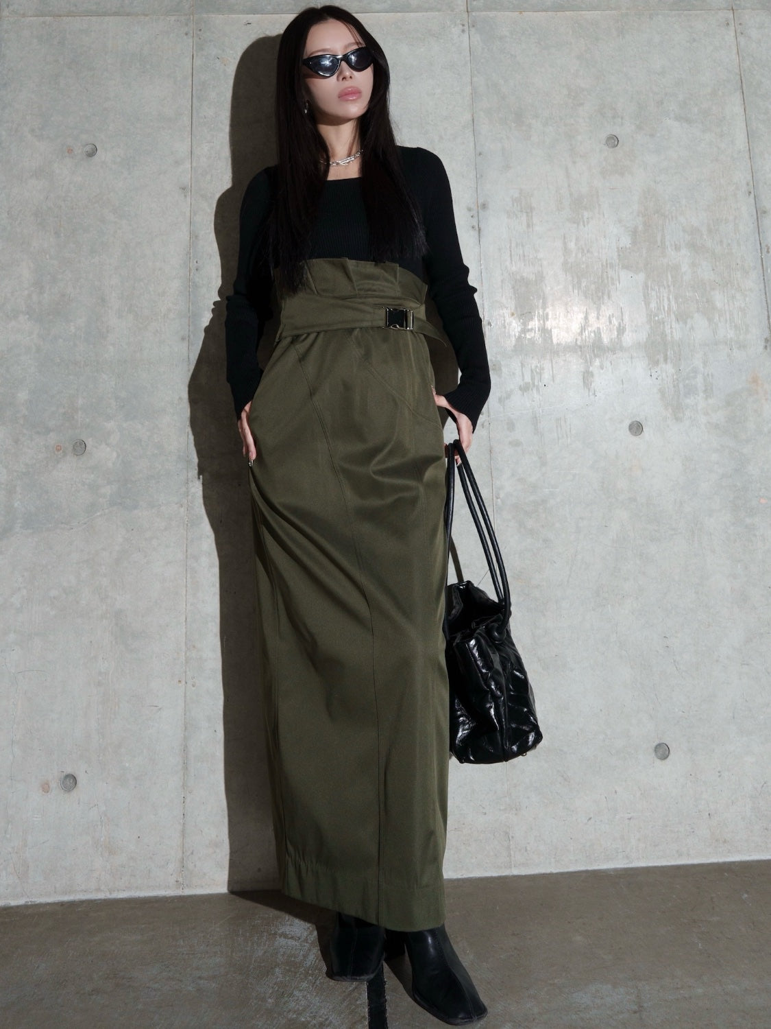 KNIT ドッキング ツイル Dress