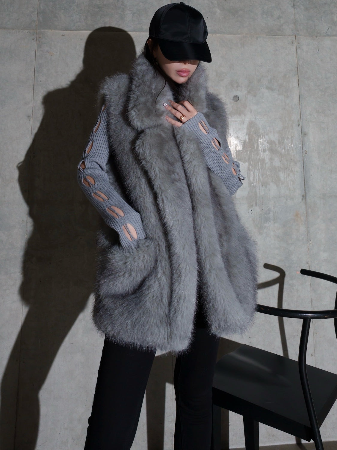 デザインカット スリーブ ボートネック KNIT