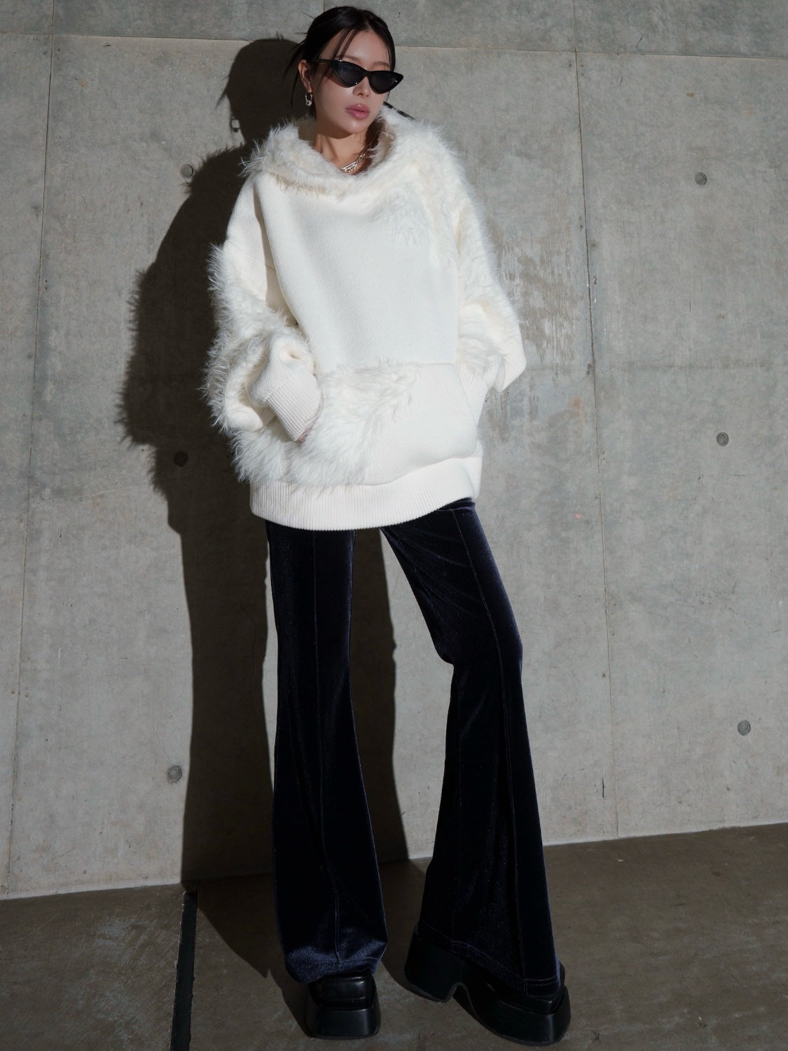 [UNISEX] Shaggy ドッキング KNIT フーディー