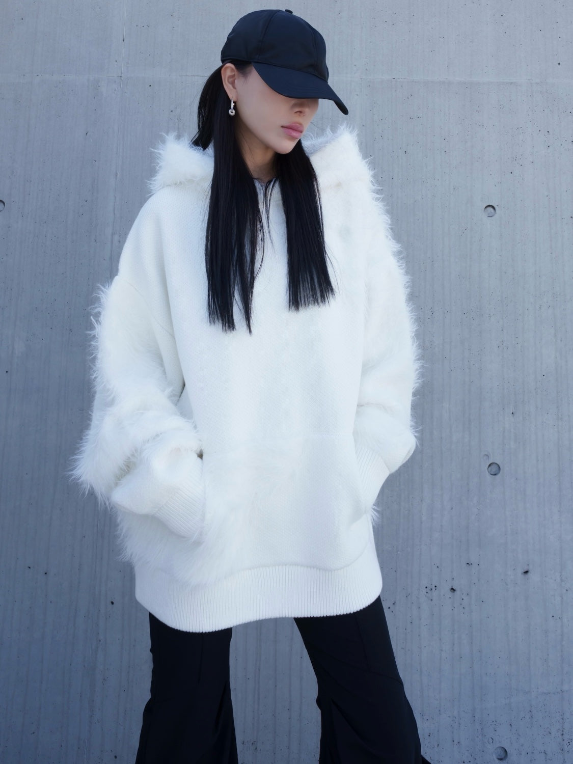 [UNISEX] Shaggy ドッキング KNIT フーディー