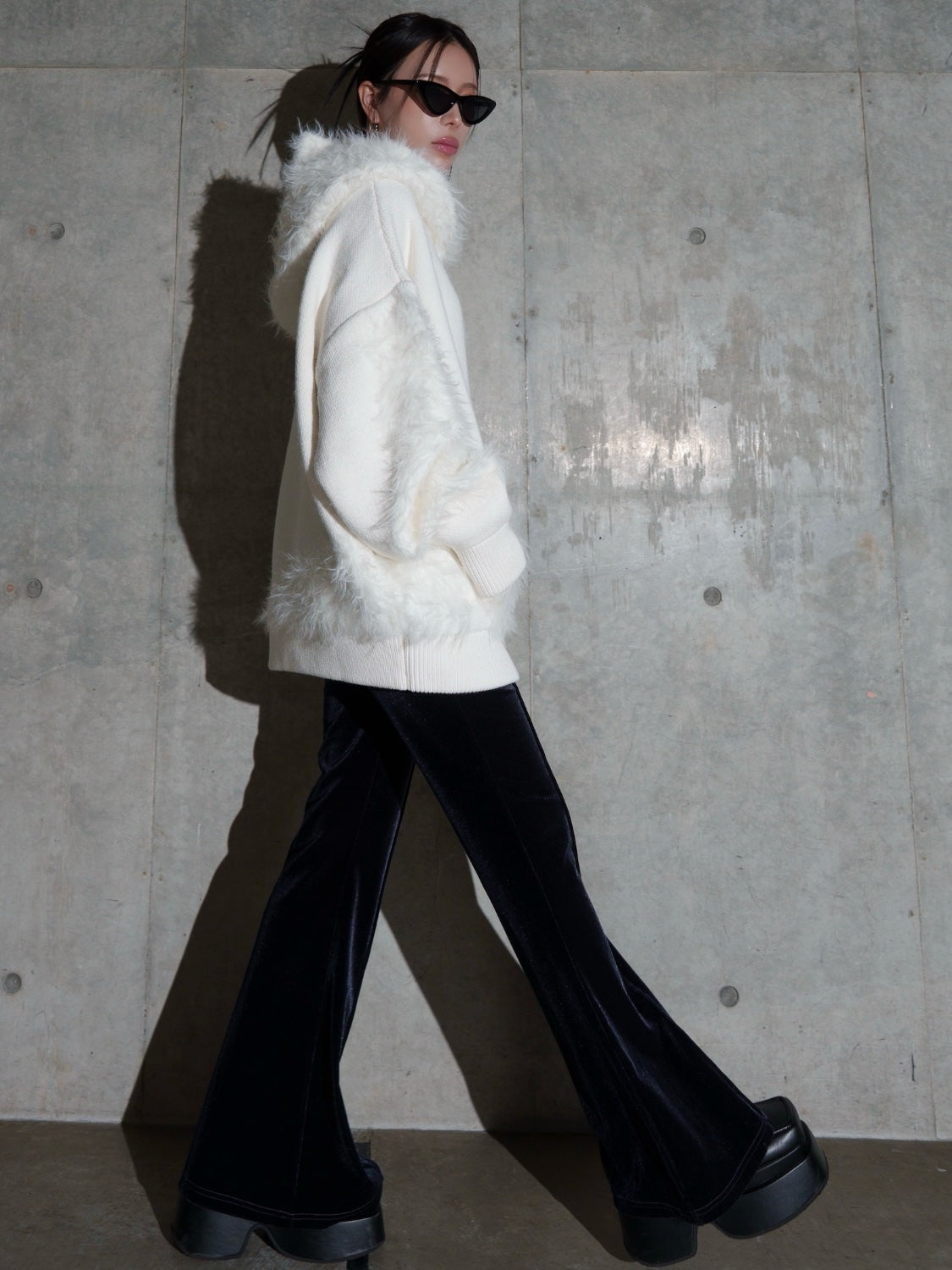 [UNISEX] Shaggy ドッキング KNIT フーディー