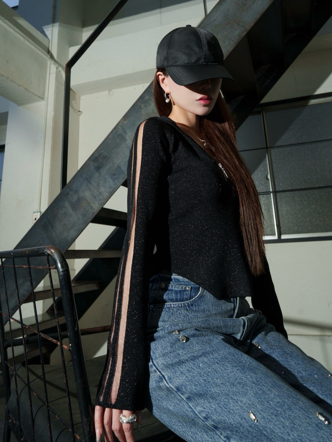 シアーライン Half ジップフーディー KNIT