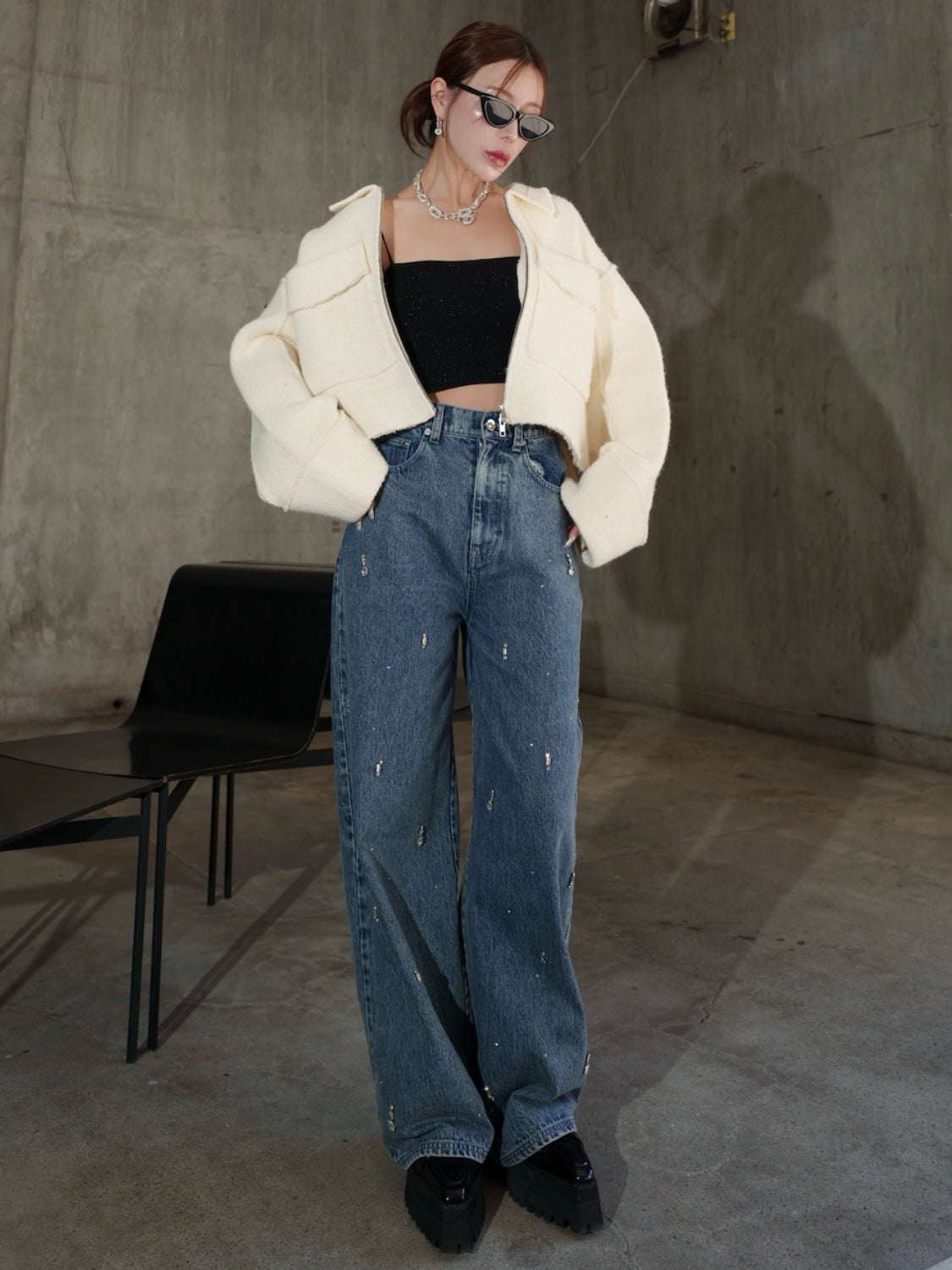 Multi ビジュー ワイド DENIM パンツ