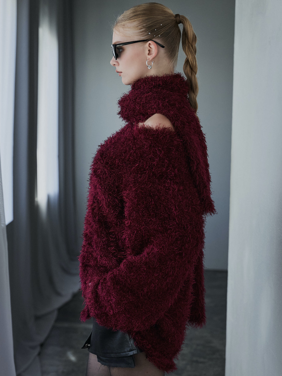 Vネック シャギーKNIT&マフラー Set