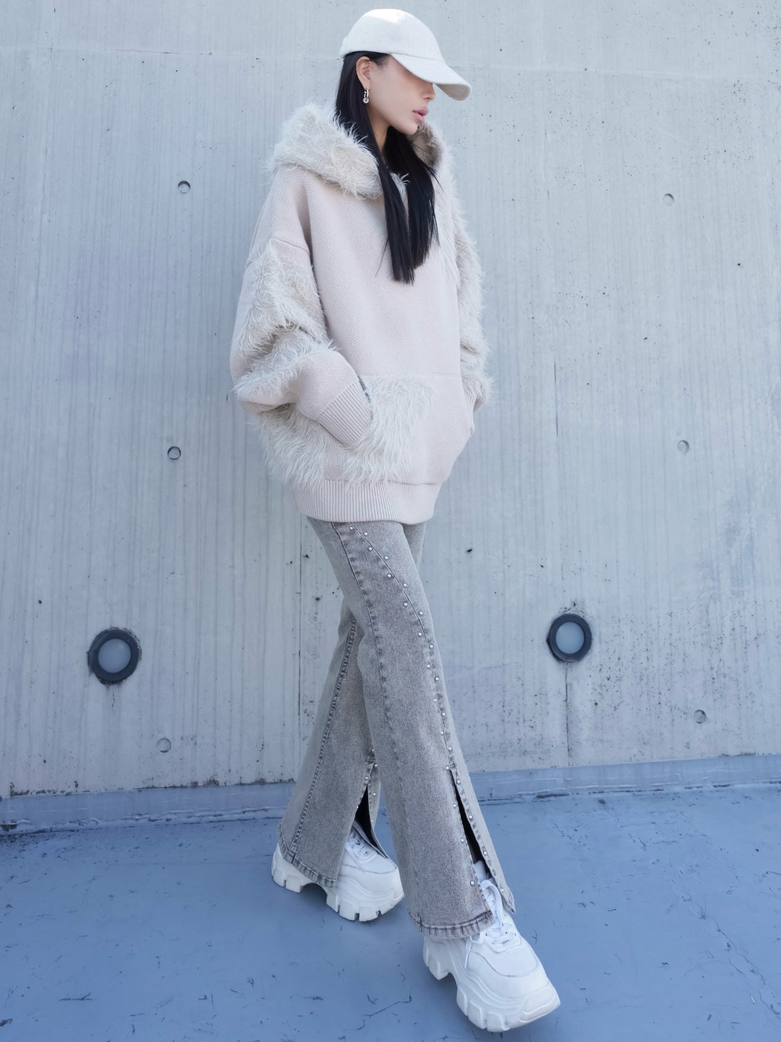 [UNISEX] Shaggy ドッキング KNIT フーディー