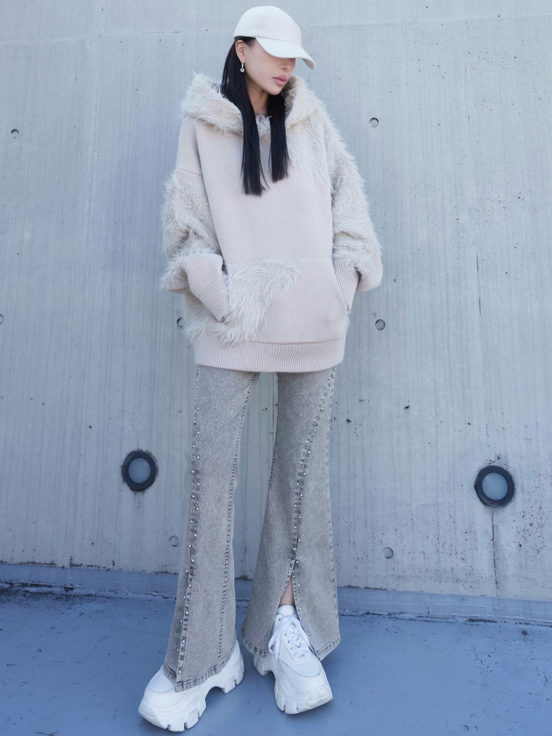 [UNISEX] Shaggy ドッキング KNIT フーディー