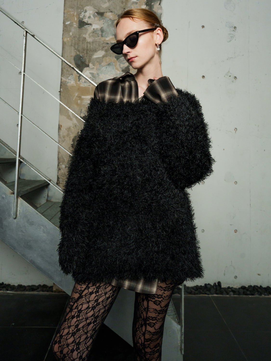 Vネック シャギーKNIT&マフラー Set