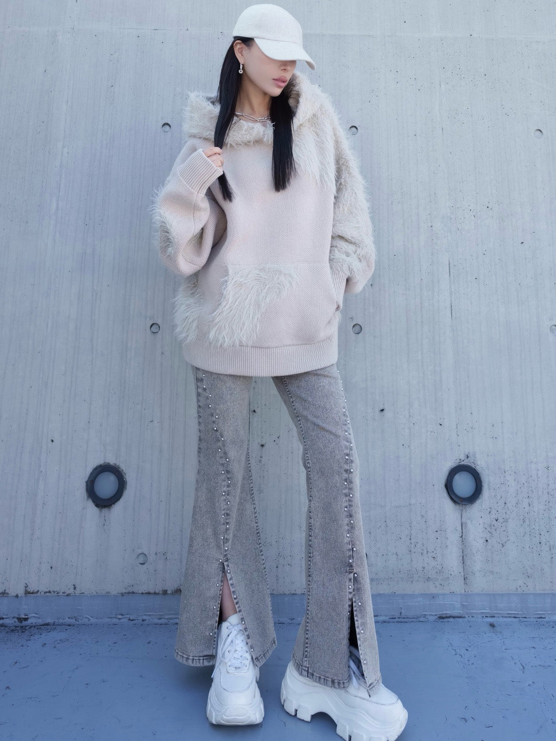 [UNISEX] Shaggy ドッキング KNIT フーディー