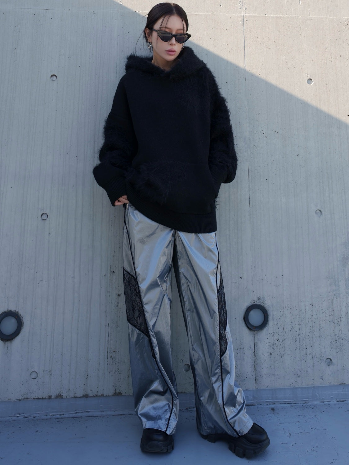 [UNISEX] Shaggy ドッキング KNIT フーディー