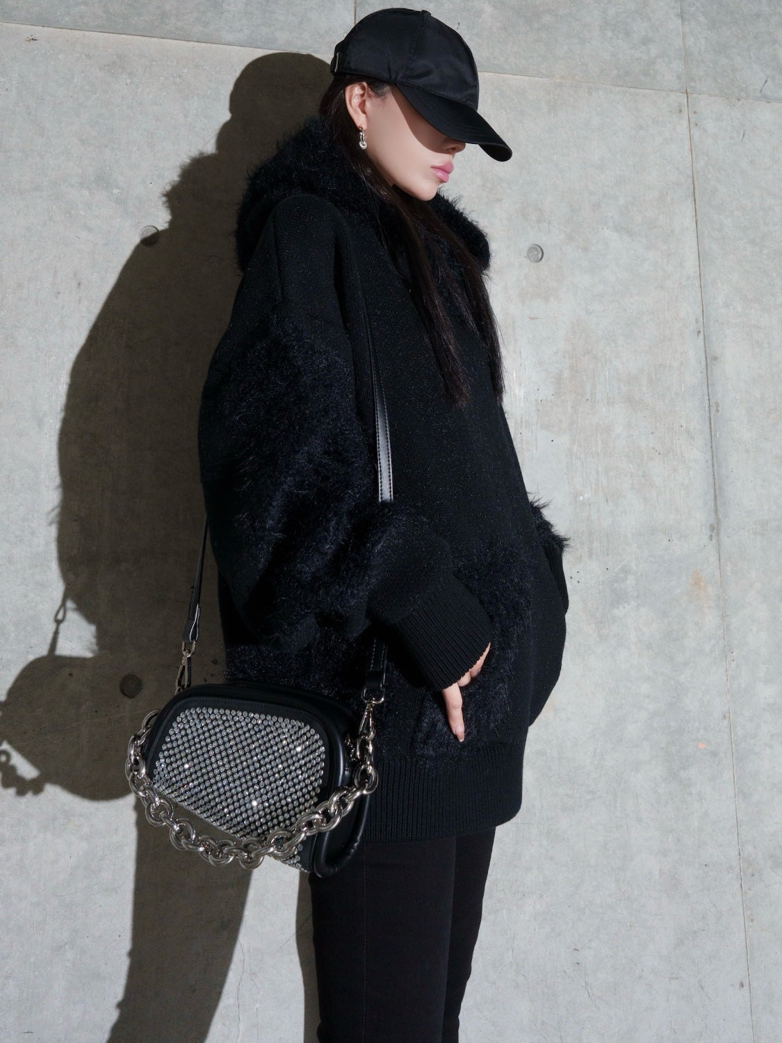 [UNISEX] Shaggy ドッキング KNIT フーディー