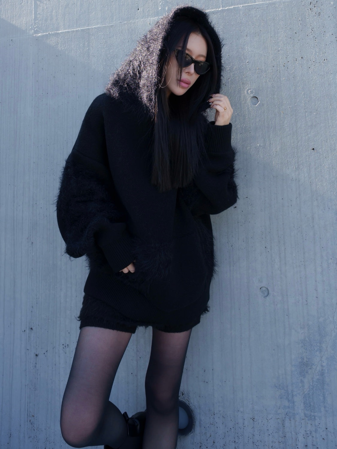 [UNISEX] Shaggy ドッキング KNIT フーディー