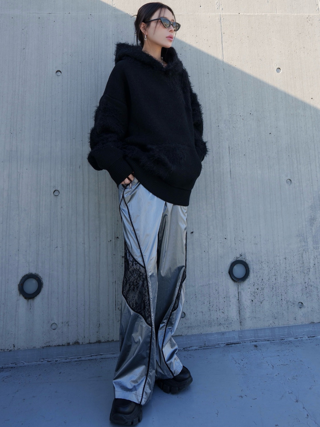 [UNISEX] Shaggy ドッキング KNIT フーディー