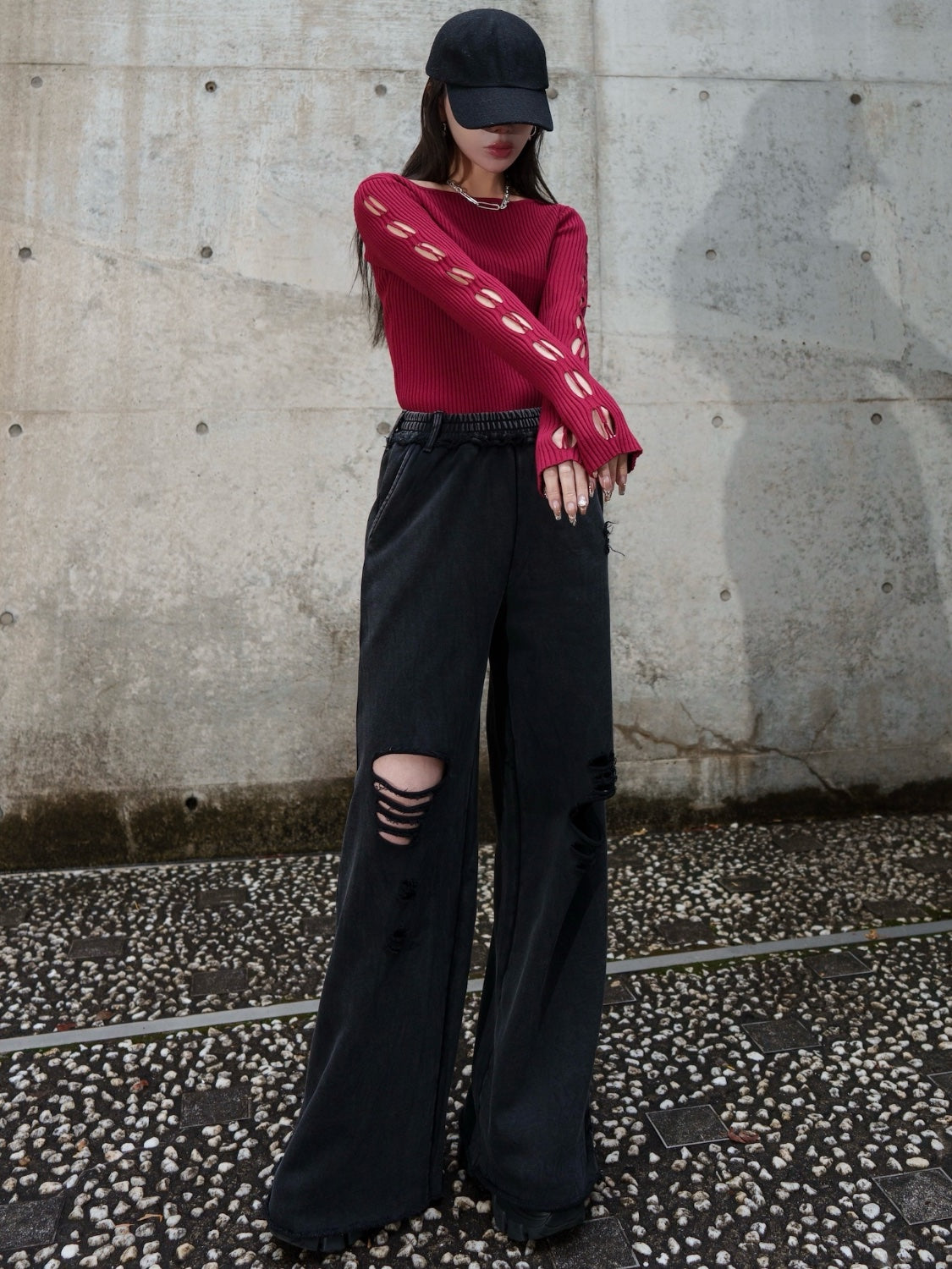 デザインカット スリーブ ボートネック KNIT