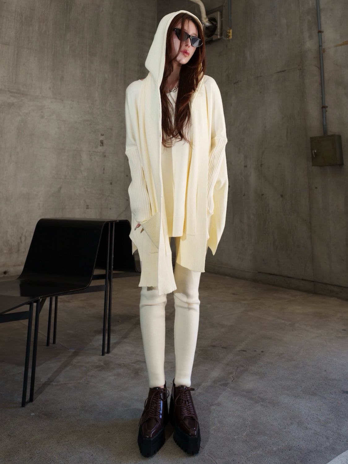 3ピース フーディー ポンチョ KNIT セットアップ