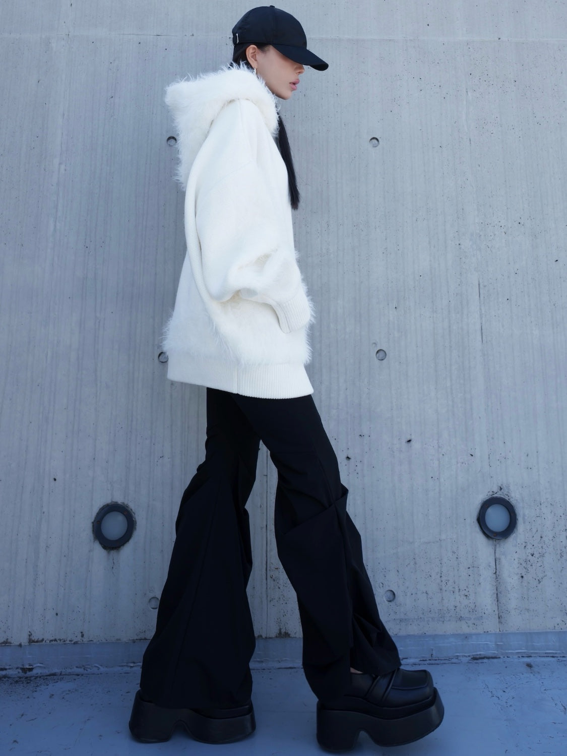 [UNISEX] Shaggy ドッキング KNIT フーディー