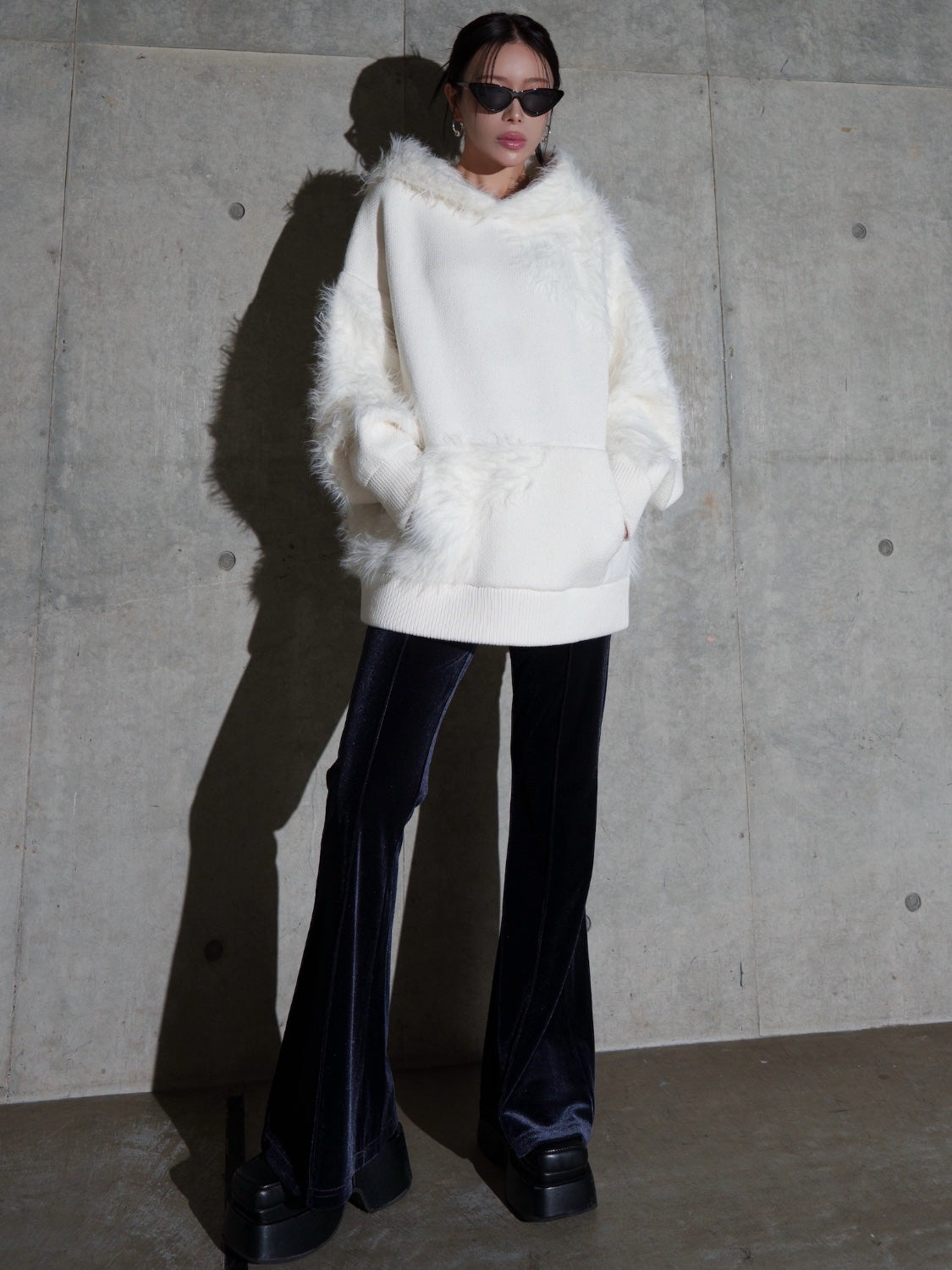 [UNISEX] Shaggy ドッキング KNIT フーディー