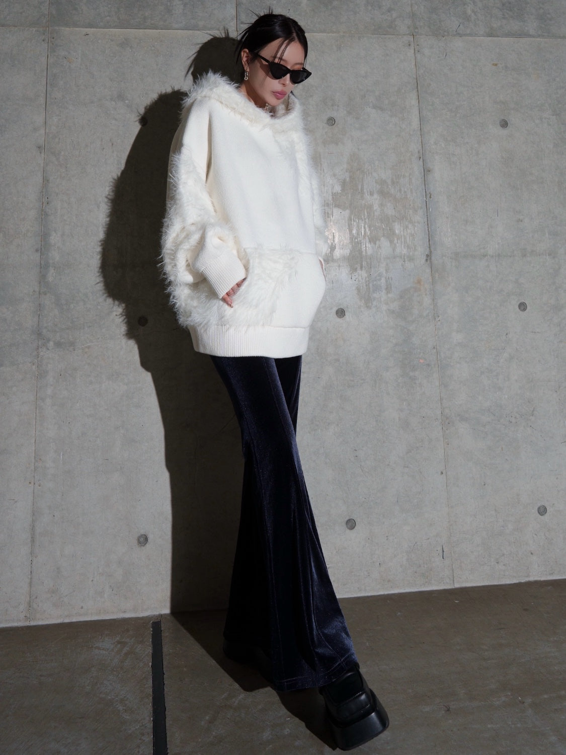 [UNISEX] Shaggy ドッキング KNIT フーディー