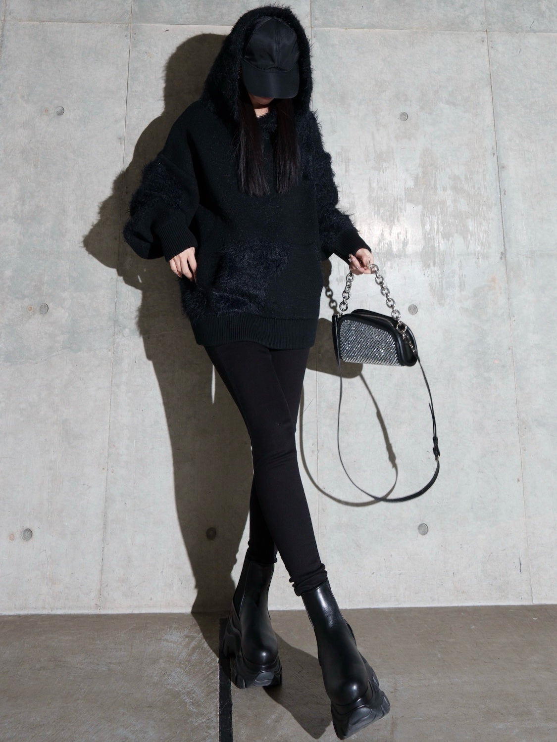 [UNISEX] Shaggy ドッキング KNIT フーディー