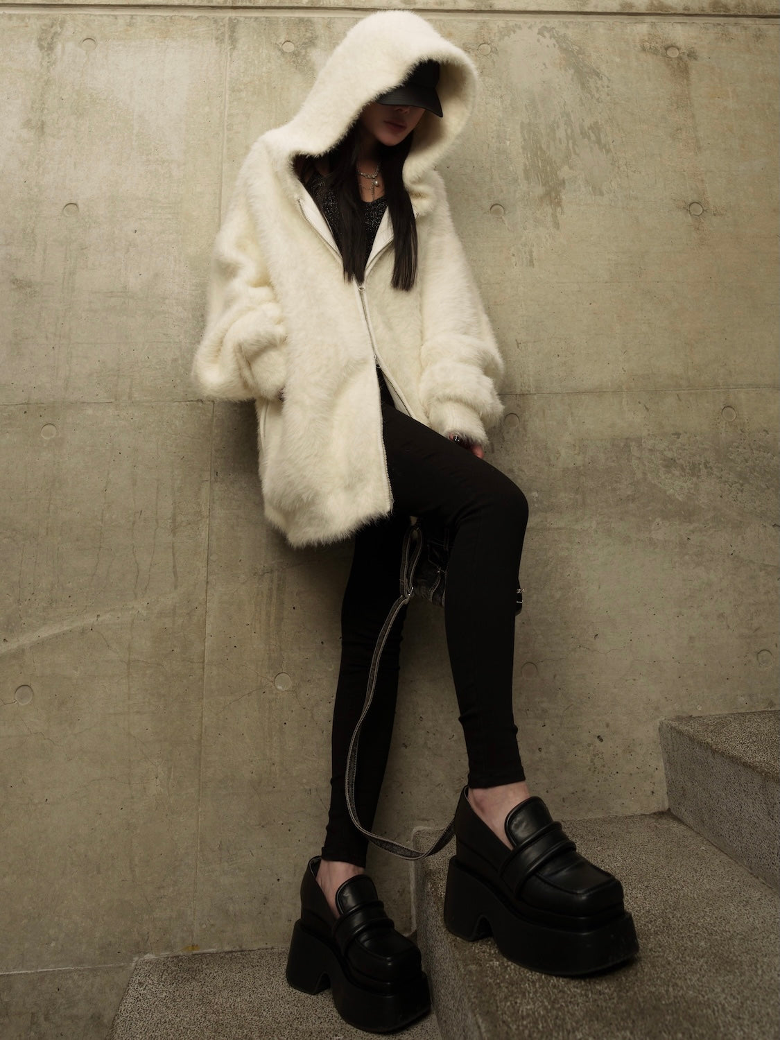 [UNISEX] Shaggy ボンディング KNIT Zip フーディー