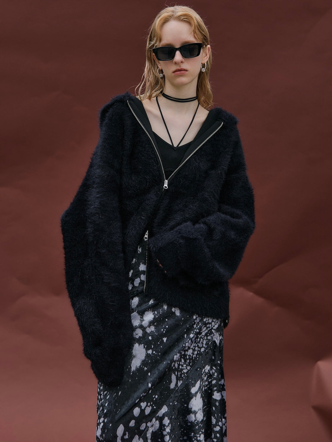 [UNISEX] Shaggy ボンディング KNIT Zip フーディー