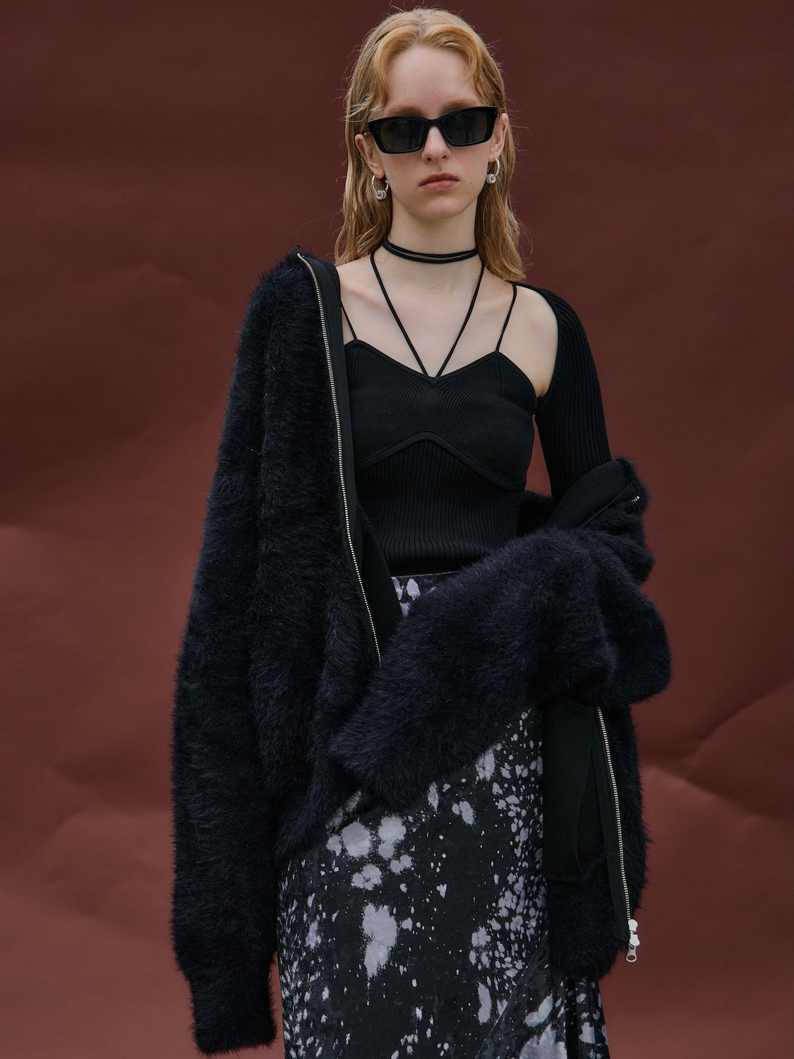 [UNISEX] Shaggy ボンディング KNIT Zip フーディー