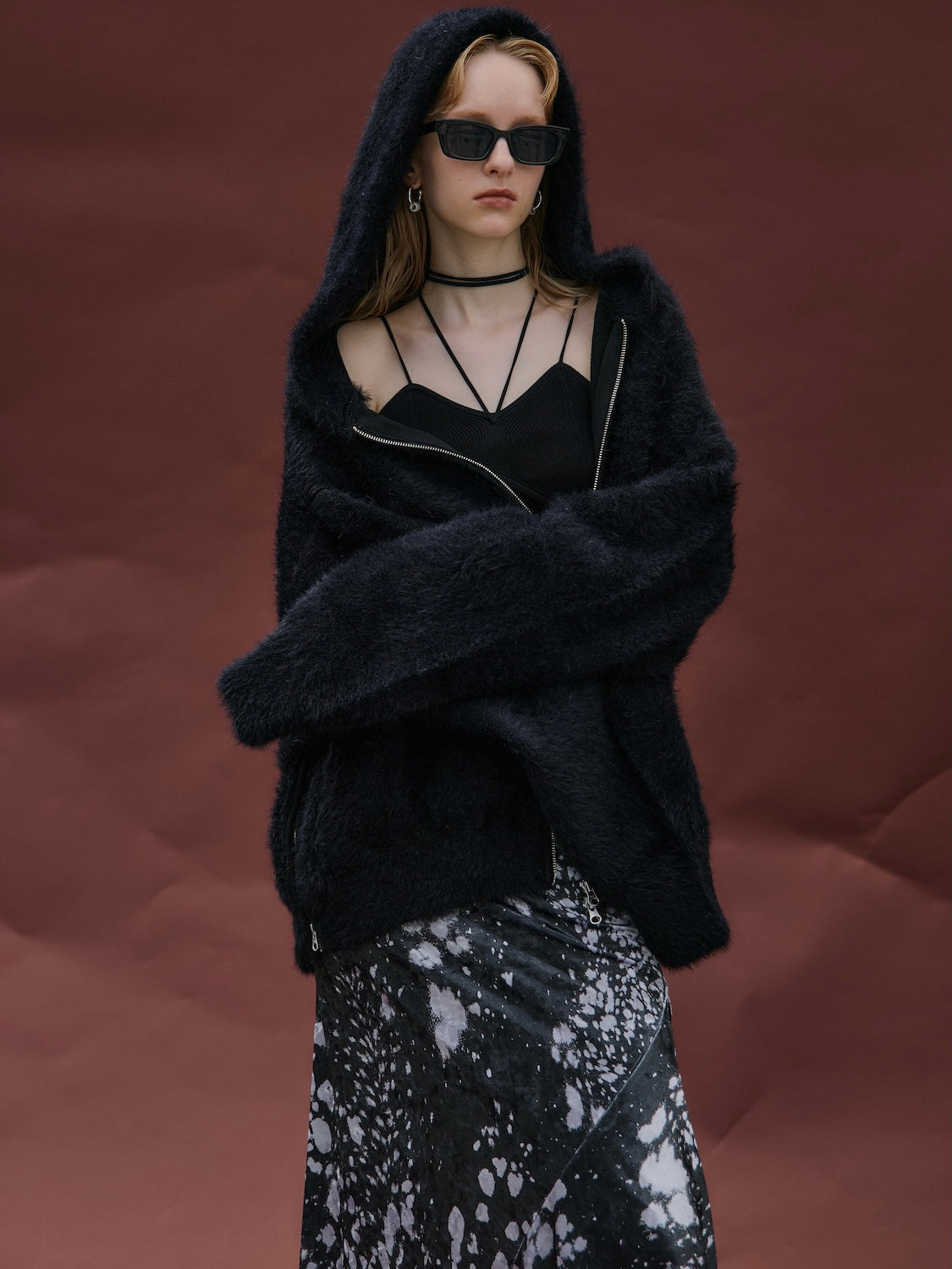 [UNISEX] Shaggy ボンディング KNIT Zip フーディー