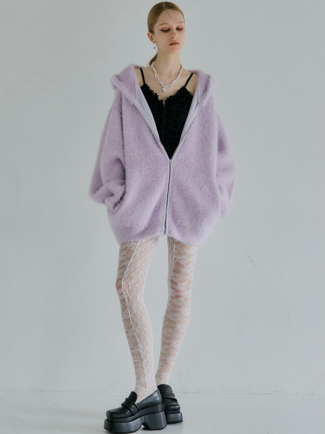 glamlips SHAGGY ボンディング KNIT ZIP フーディー UNISEX] Shaggy ボンディング KNIT Zip フーディー