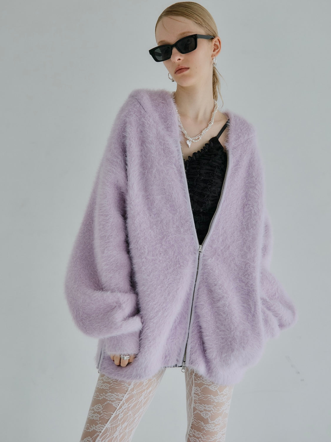 [UNISEX] Shaggy ボンディング KNIT Zip フーディー