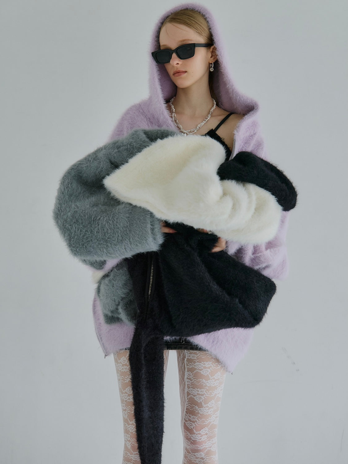 UNISEX] Shaggy ボンディング KNIT Zip フーディー