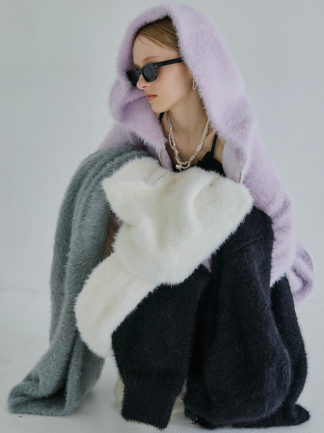 [UNISEX] Shaggy ボンディング KNIT Zip フーディー
