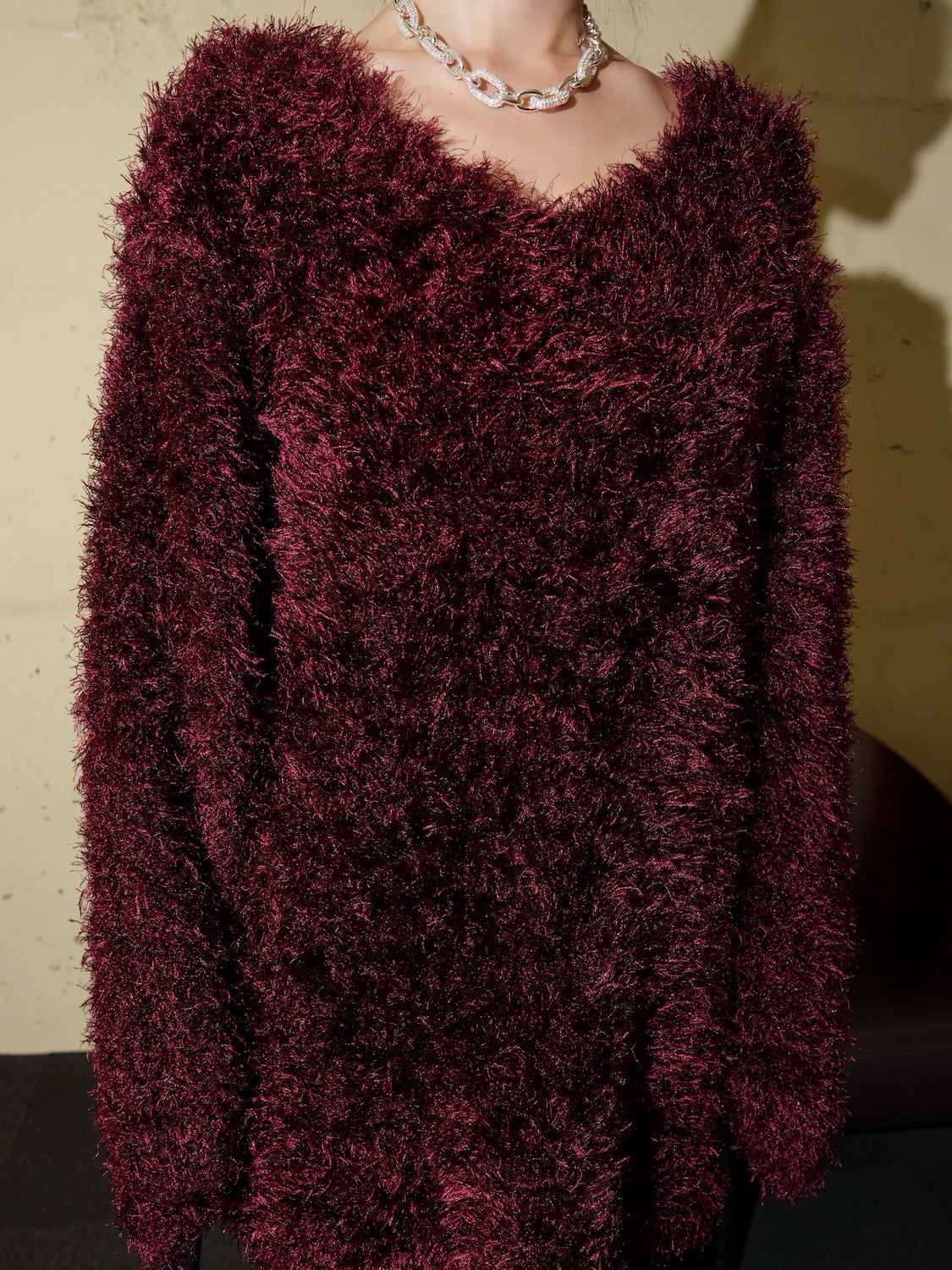 Vネック シャギーKNIT&マフラー Set