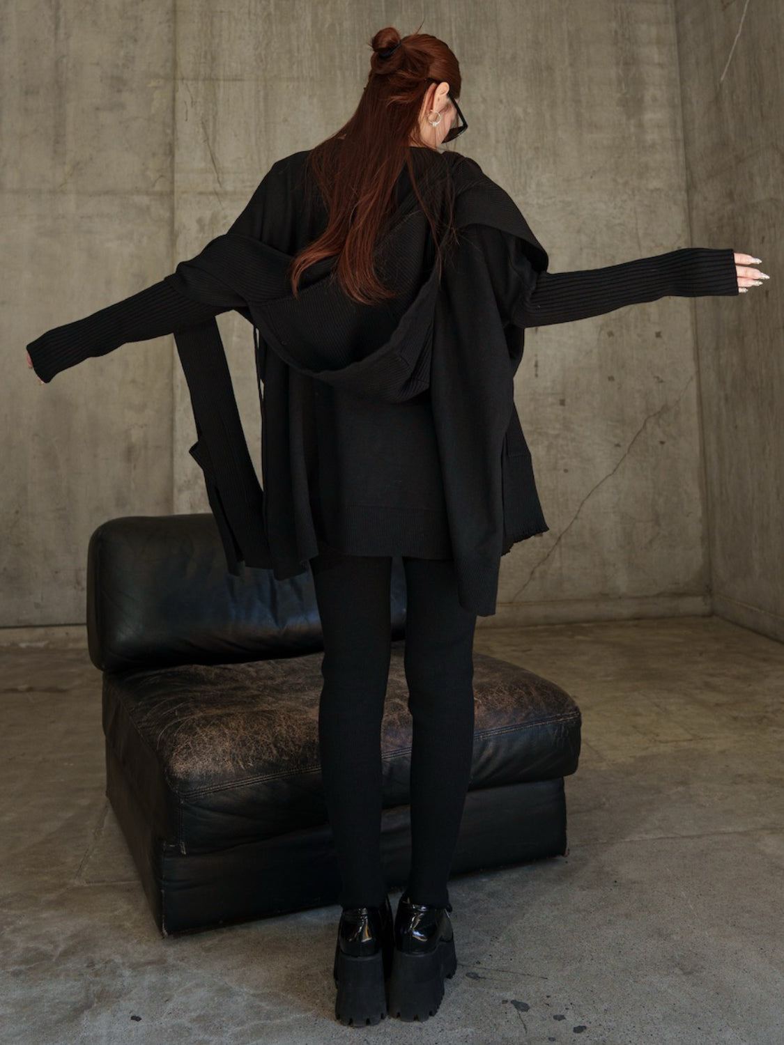 3ピース フーディー ポンチョ KNIT セットアップ