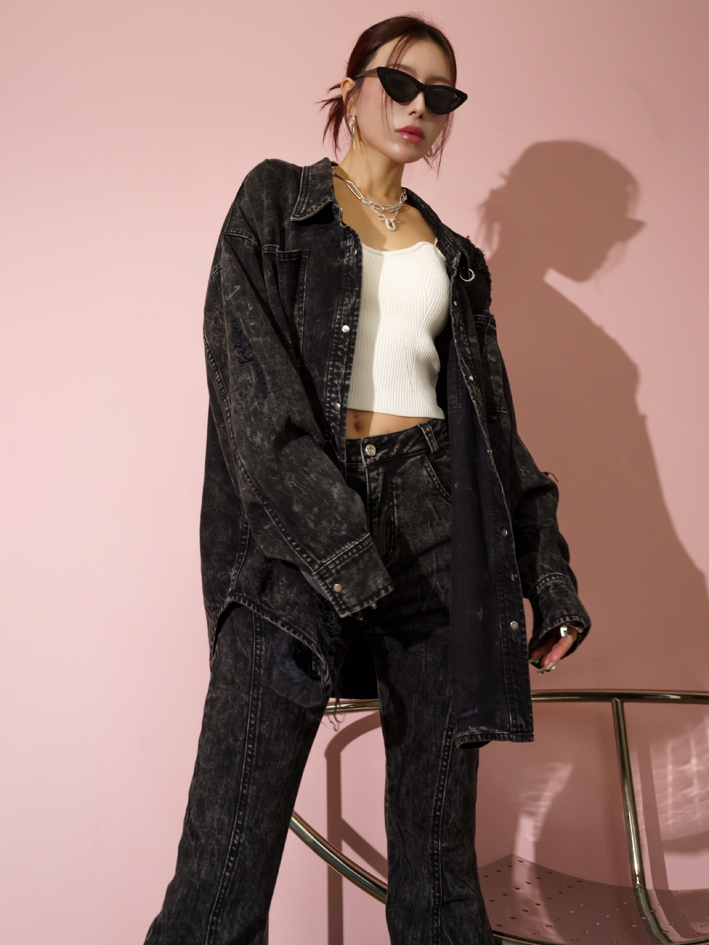 2WAY ダメージ DENIMシャツ