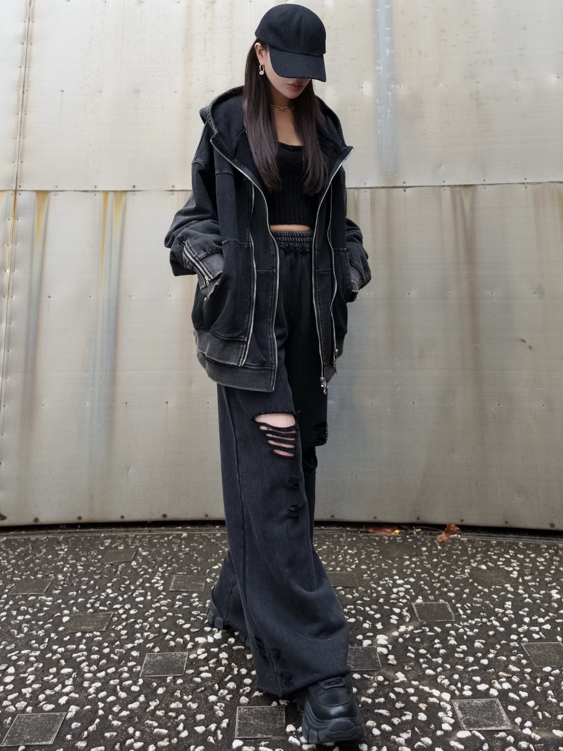 [UNISEX] ピグメント Multi Zip レイヤードフーディー