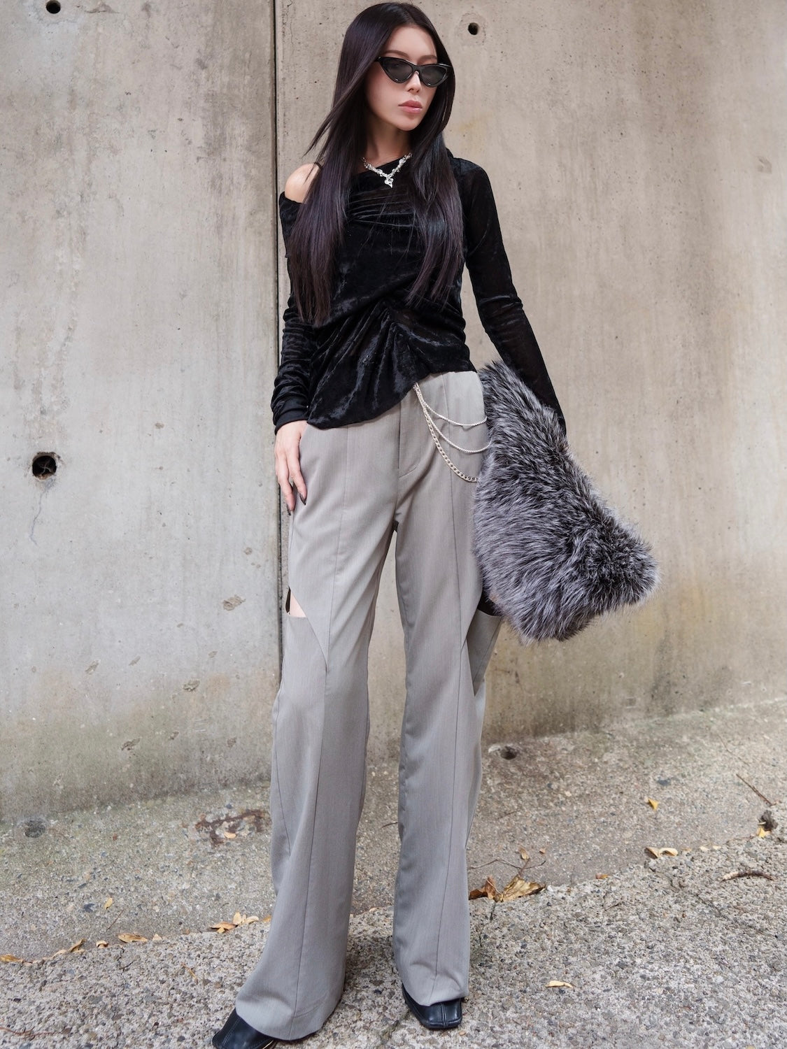 アシンメトリー Sheer ベロアトップス