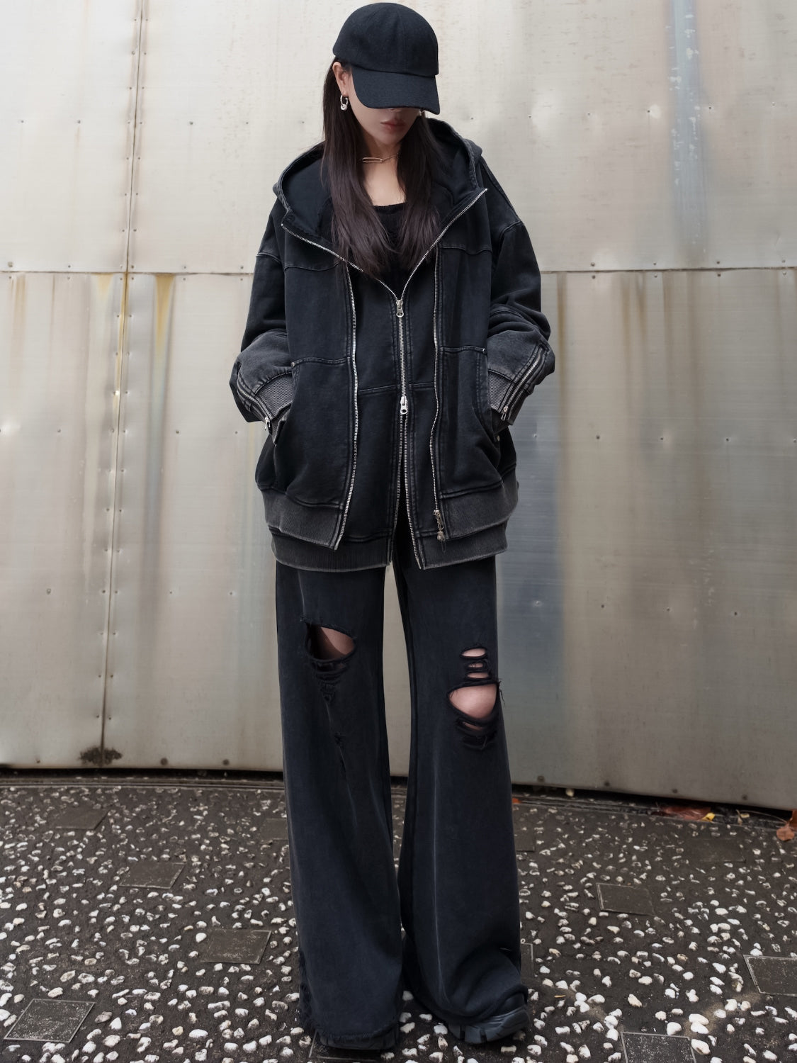 [UNISEX] ピグメント Multi Zip レイヤードフーディー