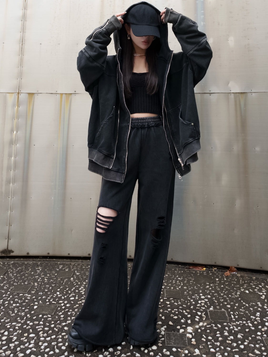 [UNISEX] ピグメント Multi Zip レイヤードフーディー