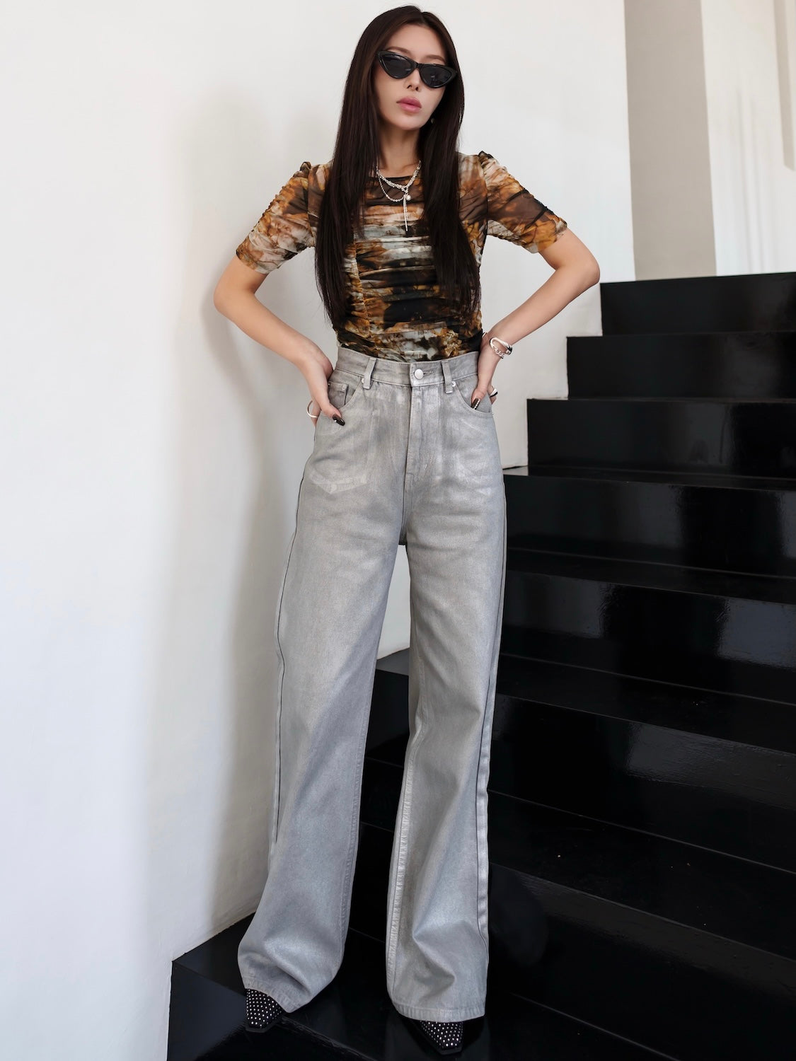 Spray Foil Wide Denim