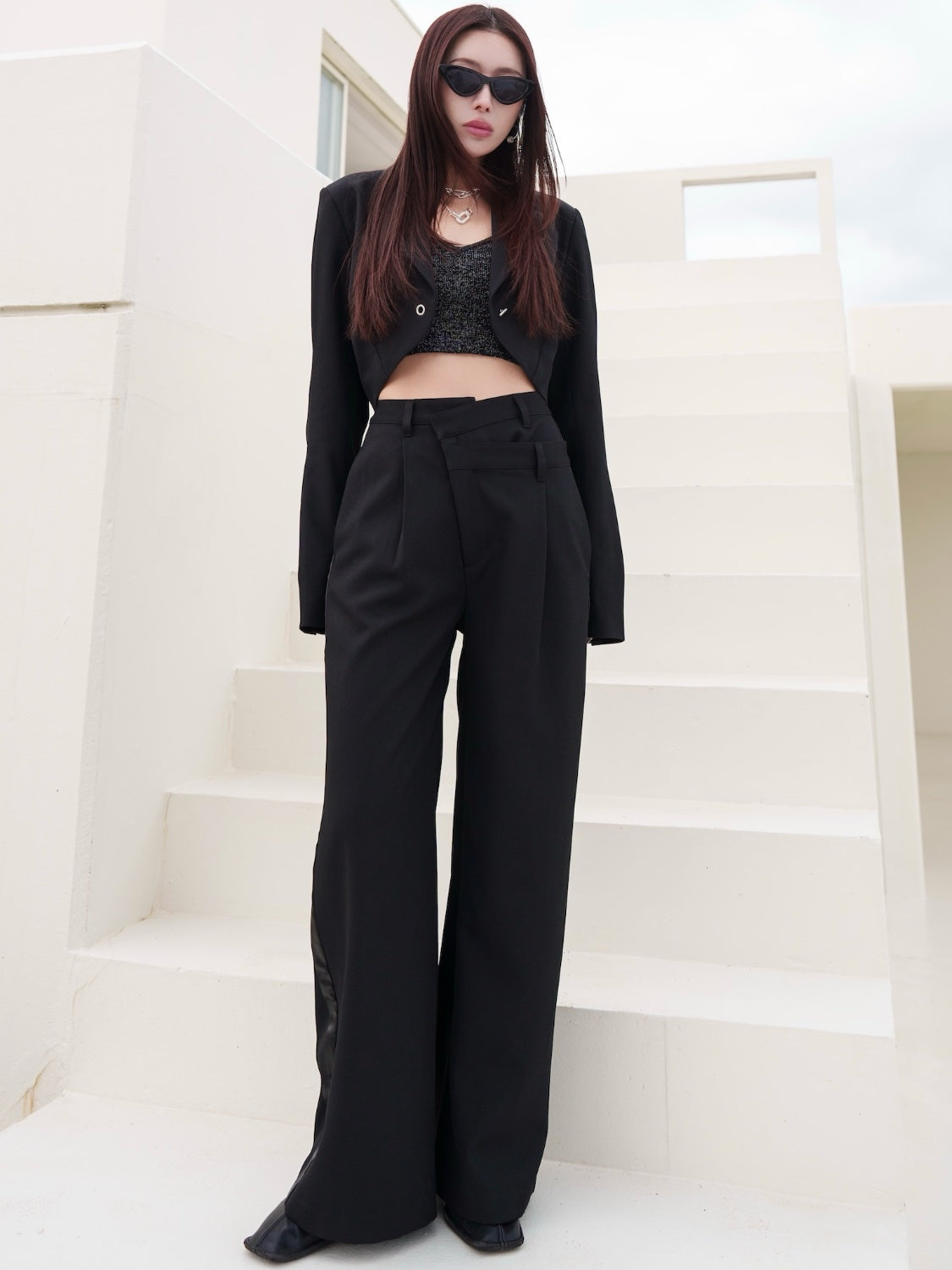 ダブル Waist ライン スラックス