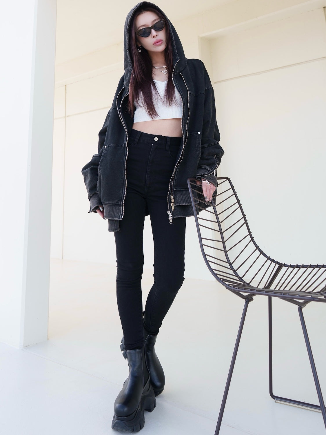 [UNISEX] ピグメント Multi Zip レイヤードフーディー